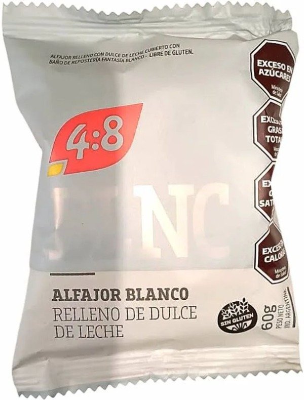 CAJA x12uni - ALFAJOR BLANCO relleno de dulce de leche SIN TACC - Marca 4:8