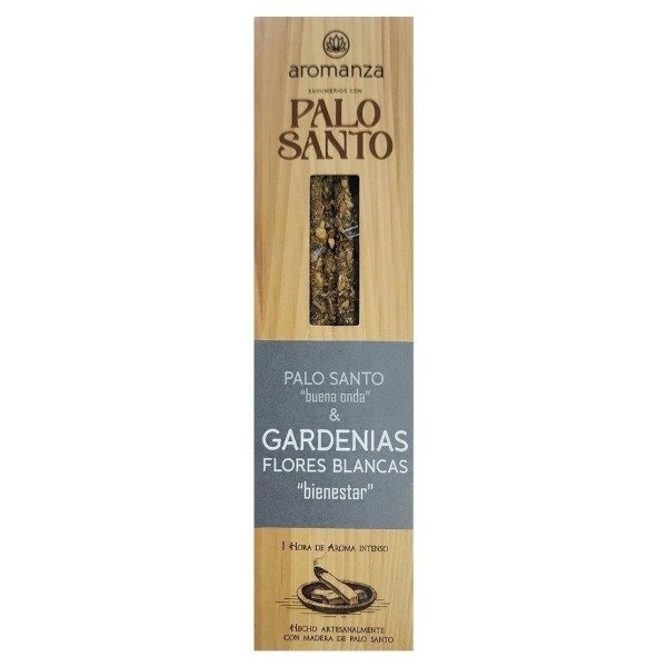 Sahumerio PALO SANTO Buena Onda GARDENIAS FLORES BLANCAS x 8 uni AROMANZA
