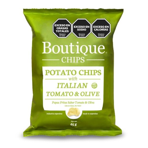 Papas Fritas Italian tomato Y olive 65 gr SIN TACC BOUTIQUE CHIPS