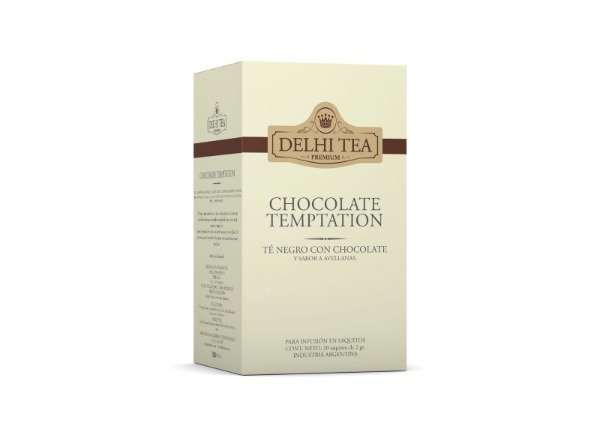 TÉ NEGRO con CHOCOLATE y sabor avellanas x 20 saquitos DELHI TEA
