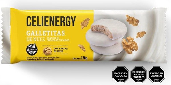 Bañada en chocolate blanco galletita de nuez sin tacc x 170g CELIENERGY
