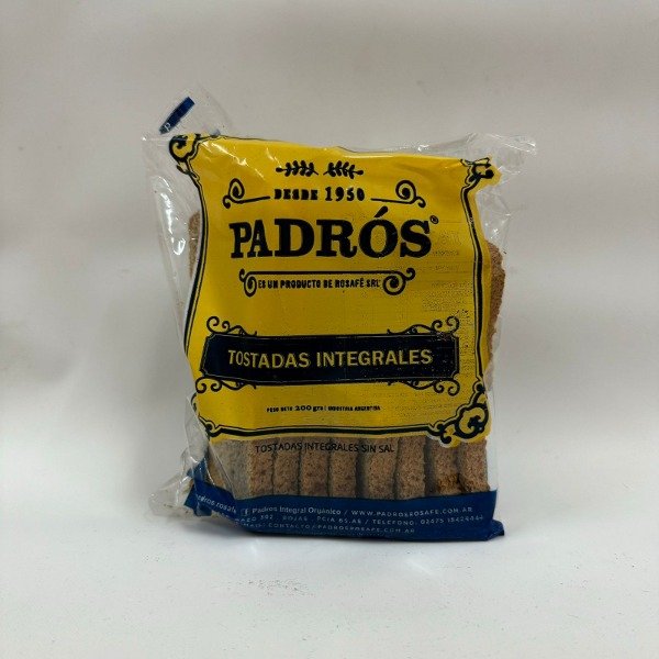 SIN SAL Tostadas 100 integrales y orgánicas x 200 gr PADROS