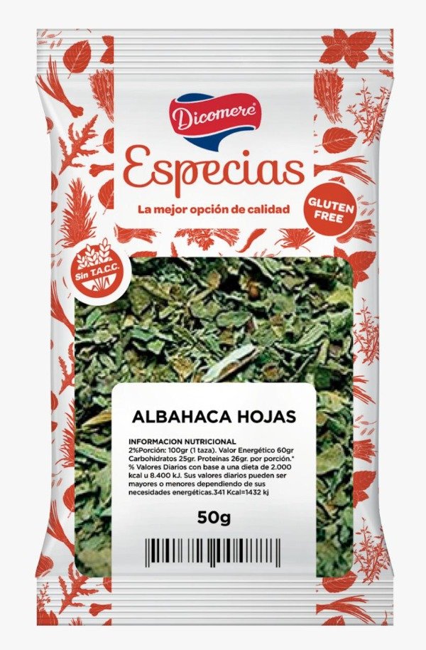 Albahaca hojas picada Sin TACC sobres 50gr Dicomere