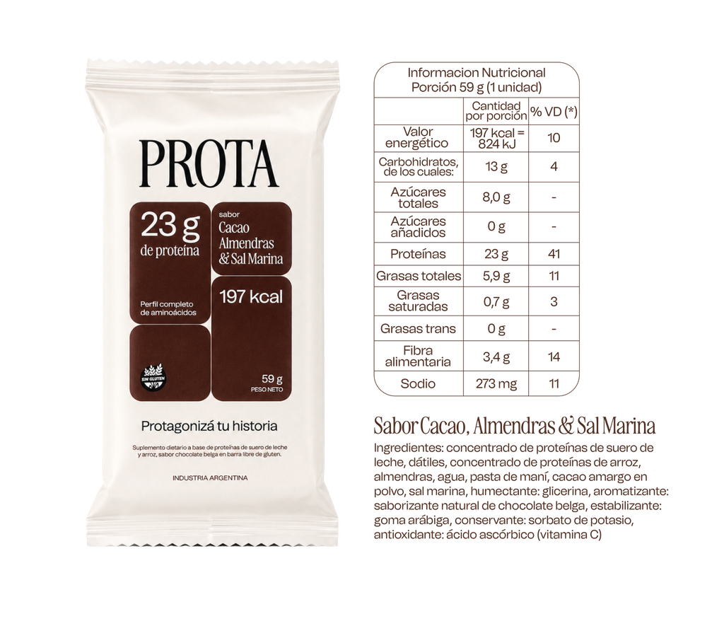 Display de Barrita Proteica Cacao, Almendras & Sal Marina x 12U PROTA