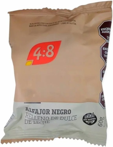 2x1 CAJA x12uni - ALFAJOR NEGRO relleno de dulce de leche SIN TACC x 60g Marca 4:8