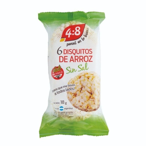 DISQUITOS DE ARROZ Sin Sal SIN TACC 18g x 6u Marca 4:8
