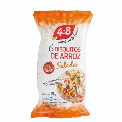 DISQUITOS DE ARROZ Salados SIN TACC 18g x 6u Marca 4:8