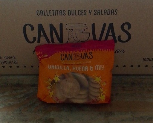 [CANVA6976538] CAJA CERRADA x 30 uni Galletitas de VAINILLA, AVENA Y MIEL x 150g CANVAS