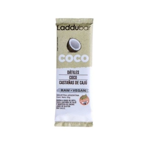 [LADDU1011548] Caja de Barritas Raw Veganas Coco Sin Tacc x 30gr x 12u LADDUBAR