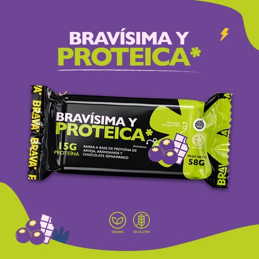 Barritas BRAVISIMA Proteicas Arándano y Jengibre x 12 U SIN TACC BRAVA